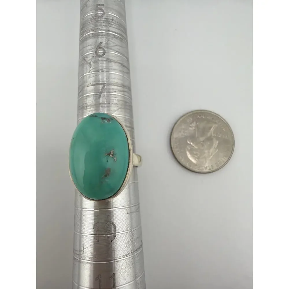 Sterling Silver Natural Turquoise Bezel Ring Size 9.5